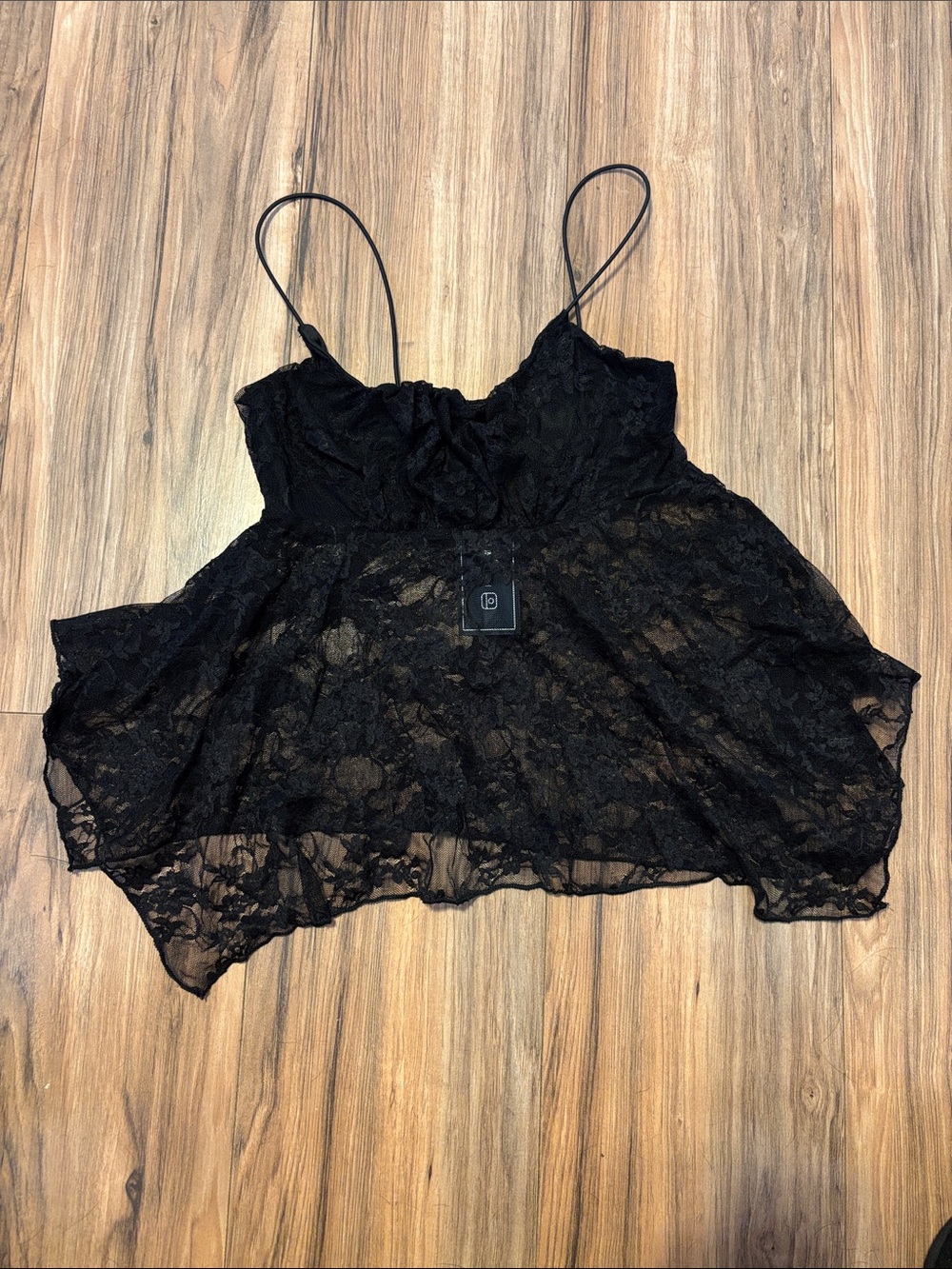 Sheer Black Lace Spaghetti-Strap Camisole